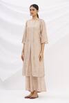 17:17 By Simmi Saboo_Beige Cotton Silk Embroidery Round Pleated Kurta And Pant Set _Online_at_Aza_Fashions