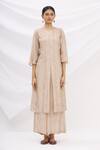 Buy_17:17 By Simmi Saboo_Beige Cotton Silk Embroidery Round Pleated Kurta And Pant Set _Online_at_Aza_Fashions