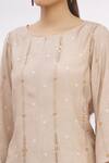 Shop_17:17 By Simmi Saboo_Beige Cotton Silk Embroidery Round Pleated Kurta And Pant Set _Online_at_Aza_Fashions