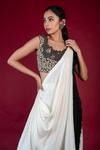 Nupur Kanoi_Black Crepe Embroidery U Neck Dhoti Saree And Blouse _Online_at_Aza_Fashions