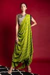 Buy_Nupur Kanoi_Green Crepe Embroidery V Neck Draped Saree With Blouse  _at_Aza_Fashions