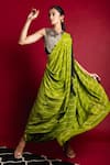 Nupur Kanoi_Green Crepe Embroidery V Neck Draped Saree With Blouse  _Online_at_Aza_Fashions