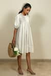 Shiori_White Cotton Embroidery Round Pintuck Shirt Dress _Online_at_Aza_Fashions