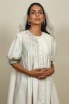 Buy_Shiori_White Cotton Embroidery Round Pintuck Shirt Dress _Online_at_Aza_Fashions