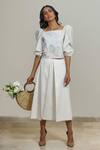 Buy_Shiori_White Cotton Twill Pleated Skirt_at_Aza_Fashions