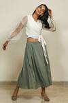Shop_Shiori_White Silk Organza, Cotton Georgette V Neck Draped Wrap Top_at_Aza_Fashions