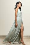 Buy_Shiori_Green Cotton Georgette Embroidery Boat Printed Dress _Online_at_Aza_Fashions