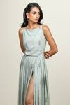Shop_Shiori_Green Cotton Georgette Embroidery Boat Printed Dress _Online_at_Aza_Fashions