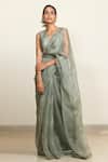 Shop_Shiori_Green Silk Organza Printed Saree For Women_Online_at_Aza_Fashions