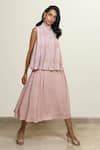 Shiori_Peach Cotton Georgette Pleated Skirt _Online_at_Aza_Fashions