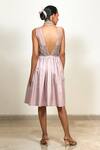 Shop_Shiori_Peach Cotton Embroidery High Neck Gathered Dress _at_Aza_Fashions