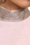 Shiori_Peach Cotton Embroidery High Neck Gathered Dress _at_Aza_Fashions