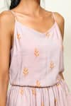 Buy_Shiori_Peach Cotton Georgette Embroidery V Neck Printed Dress _Online_at_Aza_Fashions