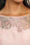 Shiori_Peach Cotton Silk Embroidery Boat Gathered Dress _at_Aza_Fashions