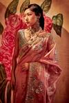Aisha Rao_Pink Organza Embroidery V Neck Embellished Saree With Blouse  _Online_at_Aza_Fashions