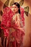 Shop_Aisha Rao_Pink Organza Embroidery V Neck Embellished Saree With Blouse  _Online_at_Aza_Fashions