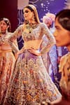 Buy_Aisha Rao_Blue Tissue Embroidery Sweetheart Neck Blouse And Lehenga Set  _at_Aza_Fashions