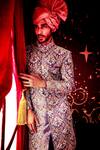 Buy_Aisha Rao_Purple Tissue, Dupion Embroidered Sherwani Set _Online_at_Aza_Fashions