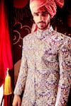 Shop_Aisha Rao_Purple Tissue, Dupion Embroidered Sherwani Set _Online_at_Aza_Fashions