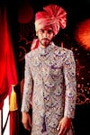 Aisha Rao_Purple Tissue, Dupion Embroidered Sherwani Set _at_Aza_Fashions