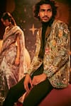 Shop_Aisha Rao_Gold Tissue Embellished Blazer  _at_Aza_Fashions