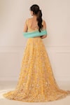 Shop_Mani Bhatia_Yellow Net Embroidery Leaf Neck Bridal Lehenga Set _at_Aza_Fashions