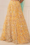 Mani Bhatia_Yellow Net Embroidery Leaf Neck Bridal Lehenga Set _at_Aza_Fashions