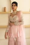 Buy_Mani Bhatia_Pink Net, Cotton Silk Sweetheart Neck Embroidered Sharara Set _Online_at_Aza_Fashions