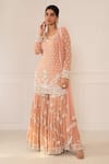 Buy Mani Bhatia Peach Silk Embroidery V Neck Sharara Set at Aza Fashions Buy_Mani Bhatia_Peach Silk Embroidery V Neck Sharara Set _at_Aza_Fashions
