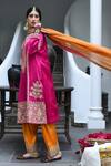 Heena Kochhar_Orange Mashru Silk Embroidered Kurta Set_Online_at_Aza_Fashions