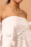 Shop Vidhi Wadhwani White Twill Cotton Straight Applique Off Shoulder Dress at Aza Fashions Shop_Vidhi Wadhwani_White Twill Cotton Straight Applique Off Shoulder Dress _at_Aza_Fashions