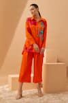 Buy_Vidhi Wadhwani_Orange Cotton Embroidery Shirt Collar Applique And Pant Set _at_Aza_Fashions