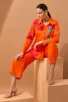 Buy_Vidhi Wadhwani_Orange Cotton Embroidery Shirt Collar Applique And Pant Set _Online_at_Aza_Fashions