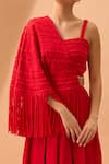 Shop_Vidhi Wadhwani_Red Silk Satin Embroidery Asymmetric Applique One Shoulder Jumpsuit _at_Aza_Fashions