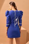 Shop Vidhi Wadhwani Blue Twill Cotton Round Applique Structured Dress at Aza Fashions Shop_Vidhi Wadhwani_Blue Twill Cotton Round Applique Structured Dress _at_Aza_Fashions