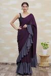 Buy_Kommal Sood_Grey Crepe Blend Ruffle Saree  _at_Aza_Fashions