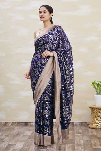 Kommal Sood_Blue Georgette Sequins Embellished Saree _Online_at_Aza_Fashions