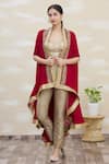 Shop_Kommal Sood_Gold Georgette Embroidered Cape  _Online_at_Aza_Fashions