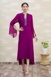 Buy_Kommal Sood_Purple Georgette Embroidery V Neck Asymmetrical Tunic  _at_Aza_Fashions