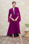 Buy_Kommal Sood_Purple Georgette Embroidery V Neck Asymmetrical Tunic  _Online_at_Aza_Fashions