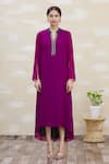 Shop_Kommal Sood_Purple Georgette Embroidery V Neck Asymmetrical Tunic  _Online_at_Aza_Fashions