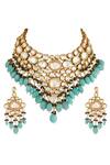 Shop_ChhavI'S Jewels_Blue Pearls, Beads Kundan Choker Set_Online_at_Aza_Fashions