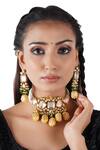 Shop_ChhavI'S Jewels_Gold Plated Pearls, Beads, Gota Patti Kundan Multistrand Choker Set _at_Aza_Fashions