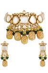 Buy_ChhavI'S Jewels_Gold Plated Pearls, Beads, Gota Patti Kundan Multistrand Choker Set _at_Aza_Fashions