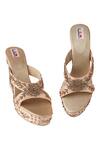 Fuchsia by aashaka mehta_Peach Embroidery, Beads Silk Embellished Wedges _Online_at_Aza_Fashions