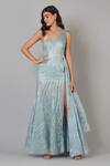 Buy_Geisha Designs_Blue Embellished One Shoulder Drape Sequins Gown  _at_Aza_Fashions