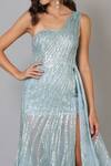 Buy_Geisha Designs_Blue Embellished One Shoulder Drape Sequins Gown  _Online_at_Aza_Fashions