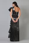 Shop_Geisha Designs_Black Embroidery One Shoulder Cutout Asymmetric Gown  _at_Aza_Fashions