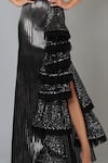 Geisha Designs_Black Embroidery One Shoulder Cutout Asymmetric Gown  _at_Aza_Fashions