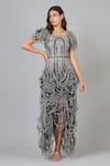Buy_Geisha Designs_Grey Braided Asymmetric Gown_at_Aza_Fashions